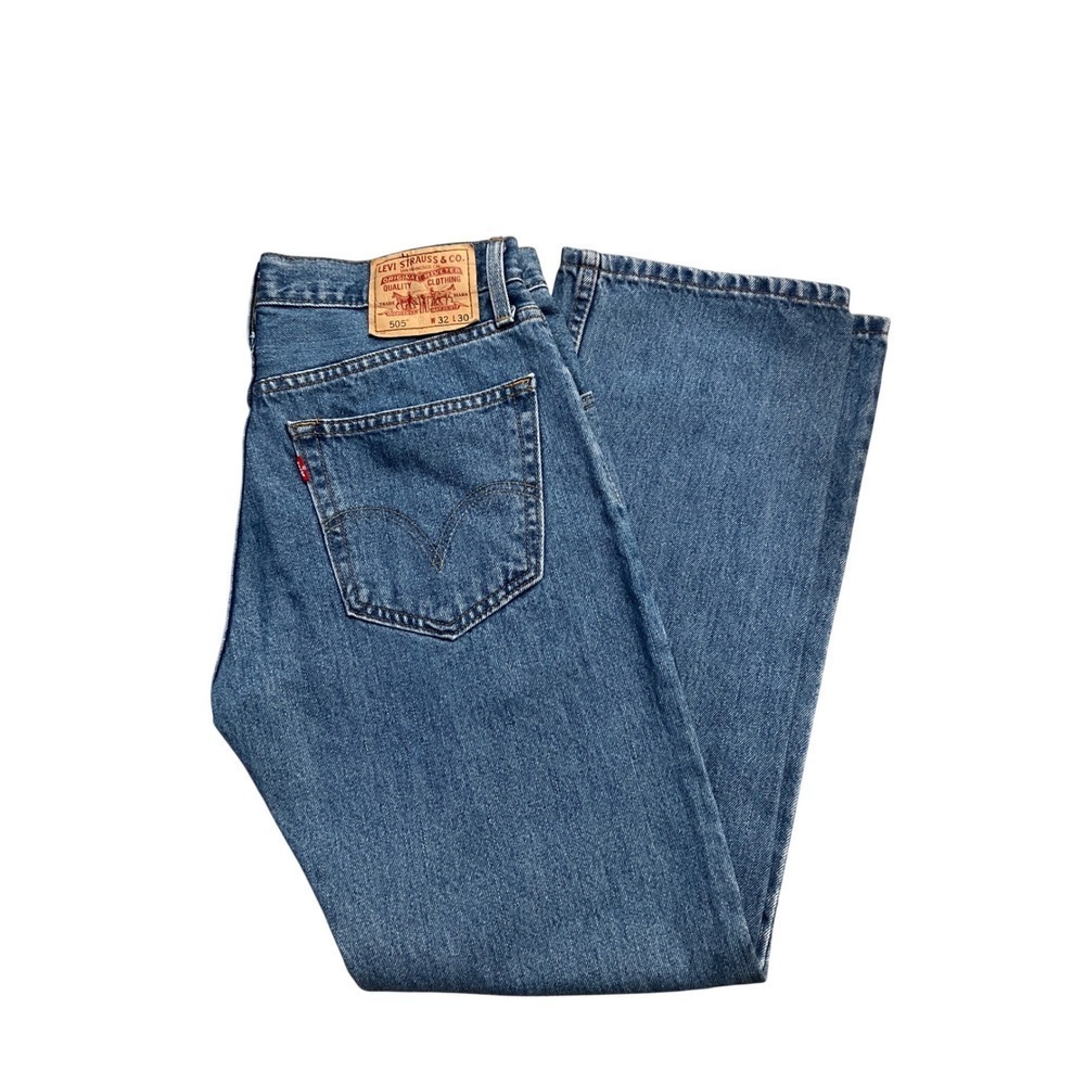 Y2K Levi's 505 Straight Fit Jeans Blue Denim Mens Size 32x30 Coupe Droite